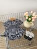 Ropa de Verano para Bebé Bebé Niña Estilista Top de Cuadros Shorts Set de Dos Piezas Cuello Loto Manga Abullonada Traje de Cuadros