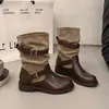 Botas de Caballero de Locomotora Occidental Hebilla de Cuero Tacón Grueso Botas Martin Mujer 2026 Nuevo Otoño Invierno Versátiles Botas Apiladas Botines