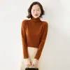 Suéter Feminino de Lã com Gola Alta Outono e Inverno Pulôver Tricô Camisa Base Slim Top de Gola Alta