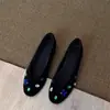 Em Estoque~~Sapatos Femininos Rasos Redondos Estilo Francês para Primavera e Outono, Sapatos Baixos Versáteis e Confortáveis com Strass e Pedras Preciosas, Sapatos de Veludo para Vovó