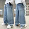 Jeans de Pierna Ancha para Niños de Primavera y Otoño Pantalones Largos Casuales Rectos Sueltos de Moda para Niños Medianos y Grandes Estilo Coreano Pantalones Cargo Lavados
