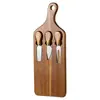 Tabla de quesos de madera de acacia, cuchillo para queso, tabla para mantequilla y queso, tabla de cortar de madera, tabla para pan y filete, juego de cuchillos para queso