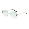 Gafas de Sol Retro sin Marco para Mujer, Gafas de Alta Gama con Forma Ovalada, Vacaciones en la Playa, Anti-UV, Tendencia de Gafas de Moda
