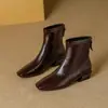 Nueva colección de otoño e invierno: Botines de estilo británico con punta cuadrada, cremallera trasera, tacón medio, tacón grueso y efecto adelgazante; botines para mujer