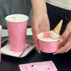 Copo de Papel Rosa da Moda para Sorvete Tigela Descartável para Sorvete Copo Especial para Smoothie Comercial Personalizado