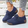 2026 Moda Extranjera Europea y Americana Tallas Grandes Zapatos Casuales de Suela Gruesa Mocasines Nuevos para Mujer Superficie de Tela Punta Redonda con Cordones y Slip-on Transfronterizos