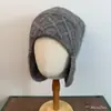 Gorro de Aviador de Punto con Orejeras de Piel de Conejo Estilo Coreano para Mujer, Cálido para Otoño e Invierno, Pequeño para Adelgazar la Cara, Gorro de Lana para Cabeza Grande
