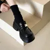 Textura de couro de vaca fivela de metal sola grossa couro genuíno sapatos pequenos de couro femininos novo estilo salto plataforma sapatos plataforma versáteis mocassins de calçar