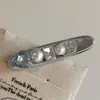Corazón de Diamante Azul~Clip para el Cabello con Perlas de Pedrería Geométrica Irregular Plata Moda Clip para Flequillo Lateral Pinza de Pato