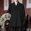 Nuevo top Hanfu estilo chino de cierre frontal derecho para hombre, con tapeta diagonal, cierre de corbata, atuendo inspirado en la ceremonia del té Zen, túnica taoísta de corte holgado y cárdigan de frente abierto