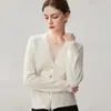 Cardigã de malha com decote V e acabamento em renda com lantejoulas, suéter de cashmere doce para outono e inverno para mulheres, suéter casaco de malha soltinho