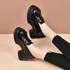 Zapatos de Cuero Pequeños con Hebilla Metálica Estilo Británico Vintage para Mujer Invierno 2024 Nuevos Tacón Grueso Suela Gruesa Versátiles Mary Jane de una Sola Capa para Mujer
