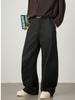 Pantalones Casuales de Patchwork con Dobladillo Curvo Estilo High Street Americano, Otoño Vintage Plisados de Marca de Moda Rectos Holgados Largos Q