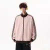 Sudadera estilo americano con bloques de color de tres rayas y cuello alto, unisex, colección de otoño, chaqueta deportiva de moda estilo universitario, corte holgado, prenda exterior versátil