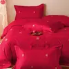 Juego de Cuatro Piezas para Boda China Sábana Roja Grande Colcha de Boda Regalo para Habitación de Boda Matrimonio Sensación de Alta Gama Ropa de Cama para Boda Funda de Edredón Sencilla