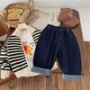 Calça Longa Infantil 2026 Bangcheng Estilo Outono Unissex Coreana Listrada Patchwork Versátil Casual Jeans Tendência F0408