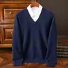 Nuevo Suéter de Lana Australiana de Cuello Redondo para Hombre de Primavera y Otoño Top Casual Camiseta Base de Color Sólido Suéter de Punto Versátil para Hombre