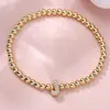 Pulsera Rongxing Transfronteriza de Zirconio Completo con 26 Letras Inglesas, Globo Burbuja, DIY, Pulsera Elástica de Cuentas de Cobre