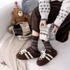 Meias de Lã Retro Fair Isle com Flocos de Neve para Outono e Inverno para Mulheres, Meias de Cano Médio, Meias Longas da Moda, Engrossadas, Quentes, Versáteis