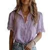 2026 Primavera/Verano Nueva Ropa Femenina Transfronteriza Europea y Americana Amazon Camisa Casual de Manga Corta Holgada de Encaje para Mujer En Stock