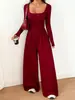Mono de Estilo Nuevo 2026 con Cuello Cuadrado y Mangas Largas para Mujer, Pantalones de Pierna Ancha que Ceñen la Cintura, Mono Casual Estilo Ins Europeo y Americano, de Cintura Alta