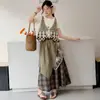 Conjunto de Verano para Niñas 2026 Nuevo Estilo Casual para Niñas Mayores, Estilo Étnico de Vacaciones Conjunto de Tres Piezas a Cuadros Moderno