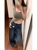 Jeans Scimitar Lavado Retro Americano para Mulheres, Cintura Alta, Corte Reto Solto, Perna Larga, Comprimento Total, Calças de Comprimento Total Foice de Sicômoro