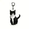 Llavero de Acrílico con Hebilla Diseño Doble Cara Gato Tuxedo Blanco y Negro Nuevo Transfronterizo Llavero para Mascotas