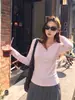 Camiseta básica de punto de cachemira premium con cuello en V para principios de otoño, corte ajustado, adelgazante, capa interior cálida, camiseta de manga larga para mujer