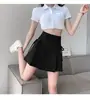 Saia-blazer estilosa e única com cadarço para mulheres, primavera/verão, cintura alta, cobre o quadril, saia curta plissada em A para mulheres baixinhas
