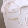 Concha Borboleta Puxar Lontra Fivela Pérola de Água Doce Genuína Colar Estilo Coreano Moda Elegante Doce Senso de Design Corrente de Pescoço para Mulheres