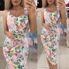 Spot Nuevo Deseo Amazon Caliente Ajustado Delgado Tirante Estampado Vestido Midi OM8912