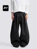 Calças Western de Lâmina Curva Ricas Estilo Old Money Americano Masculinas Femininas Largas Streetwear Comutação Pregueadas Corte Tridimensional Casuais de Perna Larga