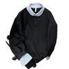 Sudadera con cuello de camisa de dos piezas falsas retro simple americana para hombre, otoño, holgada, casual, estilo preppy, top de manga larga, chaqueta