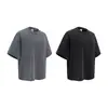 Camiseta de Manga Corta para Hombre Verano Borde Enrollado Lavada Desgastada Deshilachada Corte Irregular Bolsillo Angulado Estilo Europeo y Americano Holgada 275g Tendencia