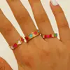 Anel de Aço Inoxidável com Pingente de Óleo Geométrico de Amor Europeu e Americano Transfronteiriço Conjunto de 2 Peças Anel de Dedo Aberto Personalizado de Nicho