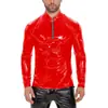 Produtos Transfronteiriços Masculino Couro PU Brilhante Espelhado Manga Longa Casual Jaqueta de Couro Slim Zíper Gola Alta Camiseta Sem Odor