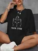 Camiseta Estampada con Texto Ruso 100% Algodón Puro Manga Corta para Mujer Casual Holgada Cuello Redondo