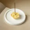 Portaincienso de Yeso Flor de Cerezo Hecho a Mano de Fábrica con Bandeja para Cenizas, Soporte de Incienso de Escritorio, Elegante Difusor de Incienso de Piedra