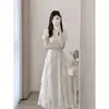 Vestido Blanco de Gasa Suave Estilo Francés, Como de Hada, Adecuado para Primavera, Otoño e Invierno, Elegante y Adelgazante, Vestido Irregular para Fiesta de Cumpleaños