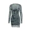 PC018 Ropa de verano para mujer europea y americana, nuevo conjunto de dos piezas para mujer, vestido tubo sexy con tiras de malla transparentes estampadas