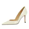 2689 Zapatos de tacón alto sexys de estilo europeo y americano para mujer, punta fina, corte en V poco profundo, tacón de aguja, sin cordones, cómodos para los pies, zapatos de salón para mujer