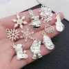 20 Piezas Mixtas de Muñeco de Nieve Navideño Plateado Brillante, Árbol de Navidad, Campana, Ciervo, Copo de Nieve, Accesorios para Joyería, Colgantes para Pendientes y Pulseras DIY