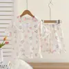 Conjunto de pijama infantil de verão com manga curta, algodão nuvem, gola boneca, roupa combinando para pais e filhos, roupa de casa fina para meninas pequenas, médias e grandes