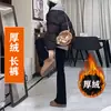 Micro-calças pretas outono e inverno calças boca de sino forradas de fleece jeans femininos 2024 novo cintura alta calças de ferradura pequenas para todas as ocasiões