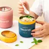 Lonchera redonda de acero inoxidable de grado alimenticio, portátil y aislada, adecuada para estudiantes y trabajadores de oficina, también funciona como taza de desayuno y taza/recipiente para sopa estilo japonés