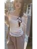 Estilo coreano Ins Perspectiva Design Sense manga comprida protetor solar camiseta Y2K Stars Full Led Shoulder Collar Hot Girl Top para Mulheres