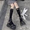 Calcetines Lolita de Pantorrilla Calcetines Finos de Encaje a Media Pantorrilla Calcetines de Felpa Blancos de Primavera y Verano para Mujer Transpirables Calcetines Lolita