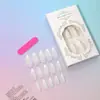 Uñas postizas estilo coreano minimalista de color blanco sólido para prensa francesa con base transparente y bordes blancos, forma de almendra, versátiles y removibles para estudiantes