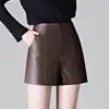 Shorts Femininos de Couro PU Preto 2026 Outono Inverno Novidades Petite Cintura Alta Linha A Emagrecedor Perna Larga Camada Base Roupa Externa Calças Bootcut